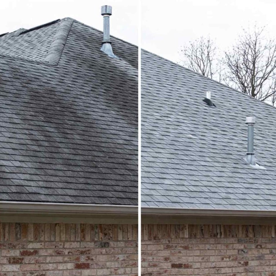 asphalt roof cleaning before and after